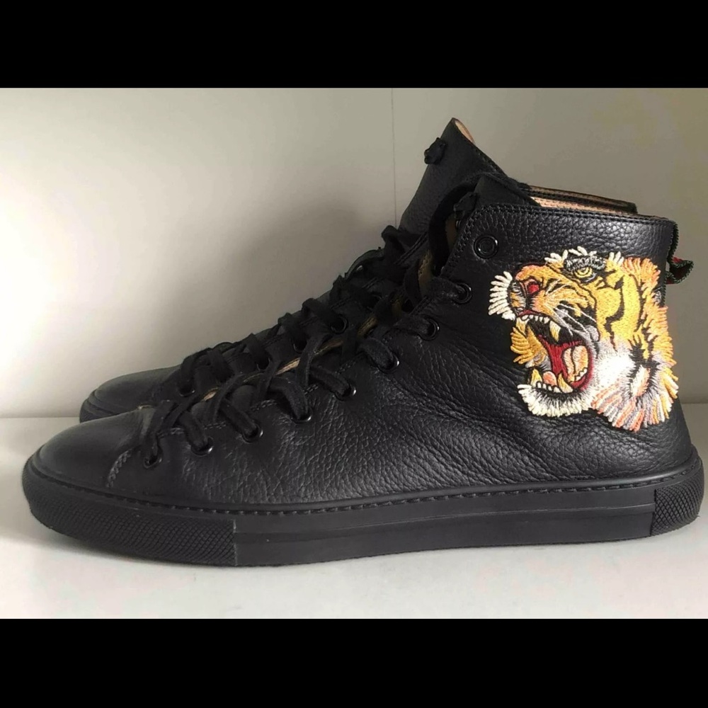 SOLD Gucci Appliqué High Top Leather Sneaker Shoe Men Tiger Sz US 10 EU 43